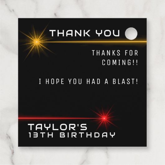 Laser Label Neon Verjaardagsfeest Dank u (Achterkant)