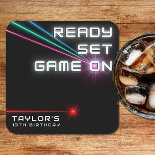 Laser Label Neon verjaardagsfeestje Kartonnen Onderzetters