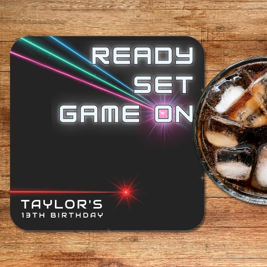 Laser Label Neon verjaardagsfeestje Kartonnen Onderzetters