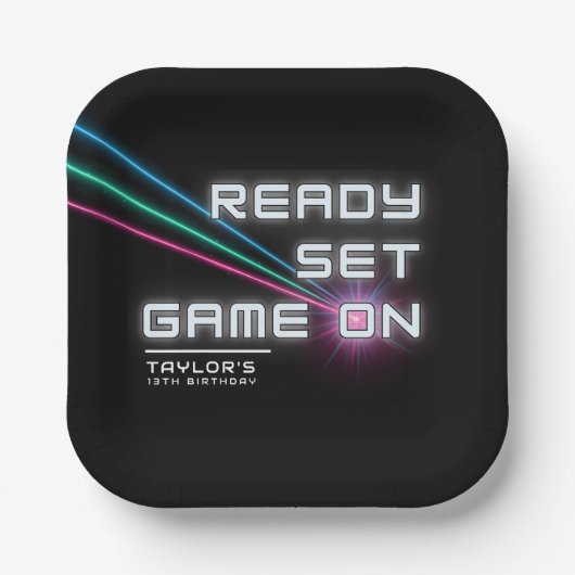 Laser Label Neon verjaardagsfeestje Papieren Bordje (Voorkant)