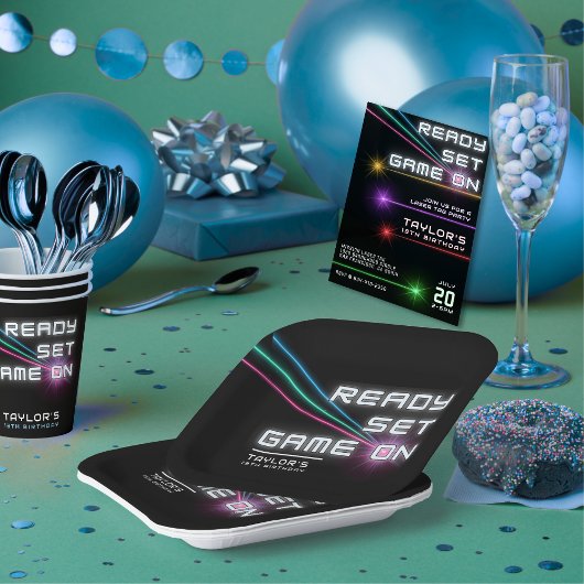 Laser Label Neon verjaardagsfeestje Papieren Bordje