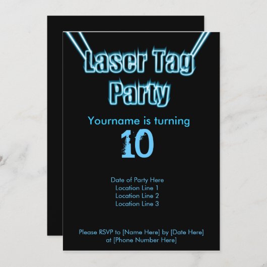 Laser Label Party Blue Invitation Kaart (Voorkant / Achterkant)