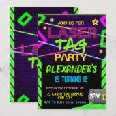 Laser Label Party Neon Verjaardag Kaart (Voorkant / Achterkant)