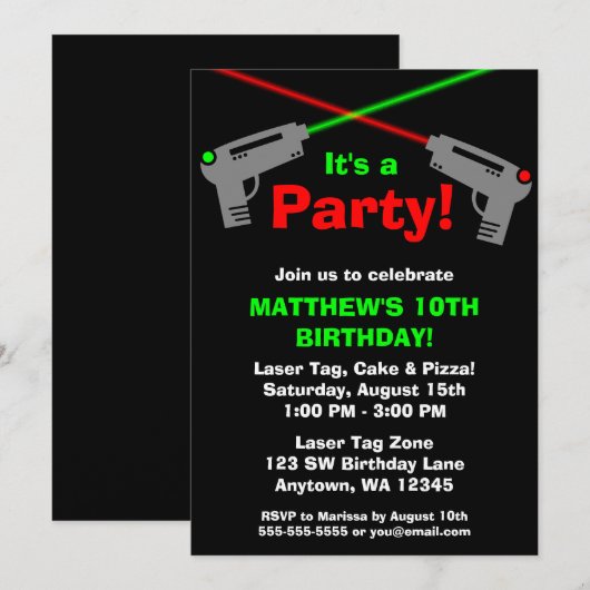 Laser Label Red Green Birthday Party-uitnodigingen Kaart (Voorkant / Achterkant)