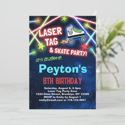 Laser Label Roller Schaats Verjaardagsfeestje Kaart (Staand voorkant)