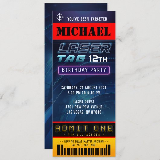 Laser Label Ticket Pass Birthday Party-uitnodiging Kaart (Voorkant / Achterkant)