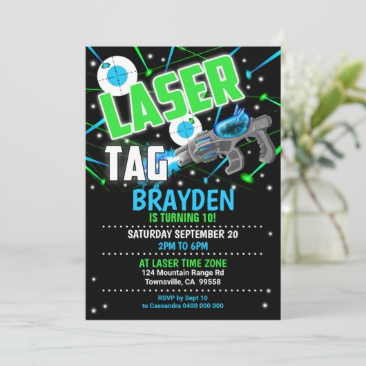 Laser Label Uitnodiging Blauwe Laser Label (Staand voorkant)