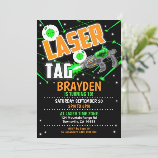 Laser Label Uitnodiging Groene Laser Label Partij (Staand voorkant)