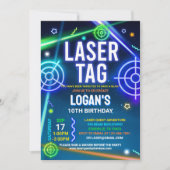Laser Label verjaardagsuitnodiging Neon Laser Labe Kaart (Voorkant)