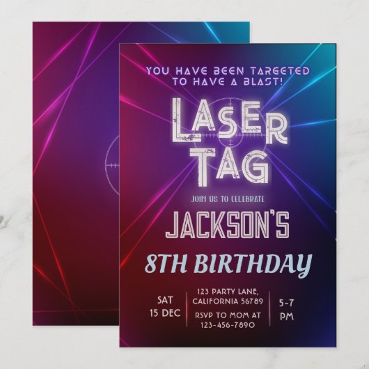 Laser Label Verjaardagsuitnodiging Neonlaser uitno Kaart (Voorkant / Achterkant)