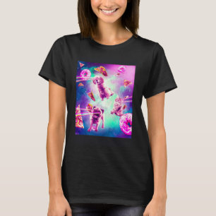 Laser Ogen Ruimte Kat Met Hond Pug Regenboog T-shirt
