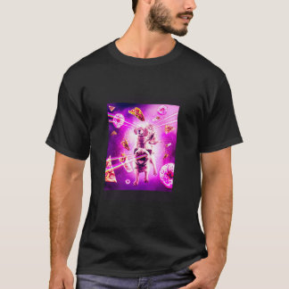 Laser Ogen Ruimte Kat Rijden Hond Pug Regenboog T-shirt
