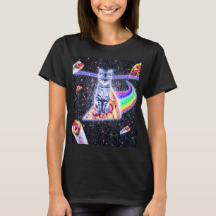 Laser Ogen Ruimte Kat Rijden Regenboog Pizza 1 T-shirt