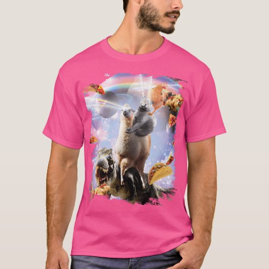 Laser Ogen Ruimte Kip Kat Llama Dinosaurus T-shirt (Voorkant)