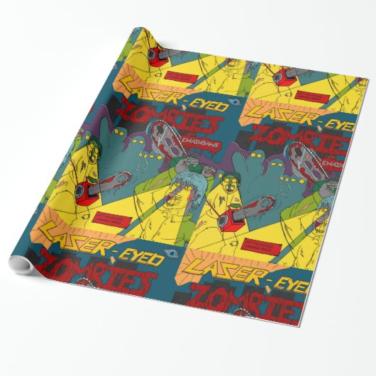 Laser-oyed Zombies met kettingzagen (wrapppapier) Cadeaupapier (Uitgerold)