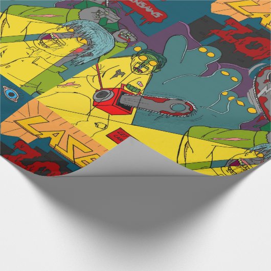 Laser-oyed Zombies met kettingzagen (wrapppapier) Cadeaupapier (Hoek)