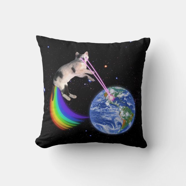 Laser Regenboog Ruimte Kat Kussen (Voorkant)