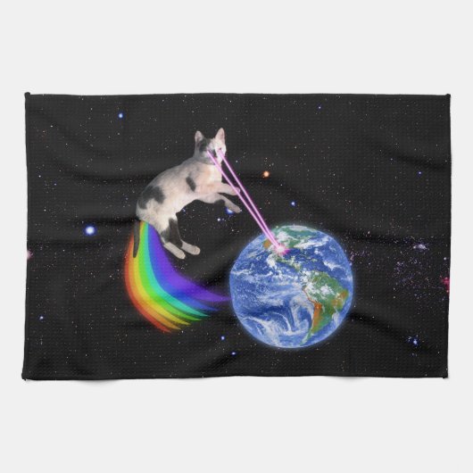 Laser Regenboog Ruimte Kat Theedoek (Horizontaal)