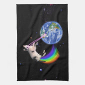Laser Regenboog Ruimte Kat Theedoek (Verticaal)