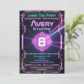 Laser Tag Meisje Verjaardagsfeest Uitnodiging Neon (Staand voorkant)