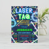 Laser Tag Neon Glow Verjaardagsfeest Uitnodiging (Staand voorkant)