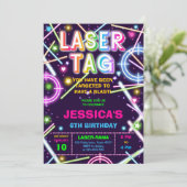 Laser Tag Neon Glow Verjaardagsfeest Uitnodiging (Staand voorkant)