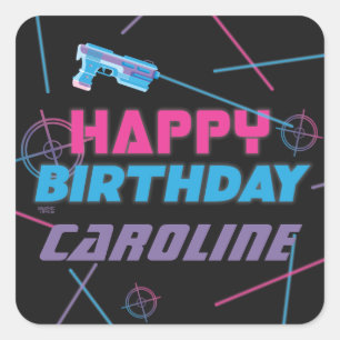 Laser Tag Roze Paars Blauw Gefeliciteerd Vierkante Sticker