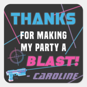 Laser Tag Roze Paars Blauw Verjaardagsfeestje Vierkante Sticker