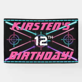 Laser Tag Roze, Turquoise, Paarse Stralen Verjaard Spandoek