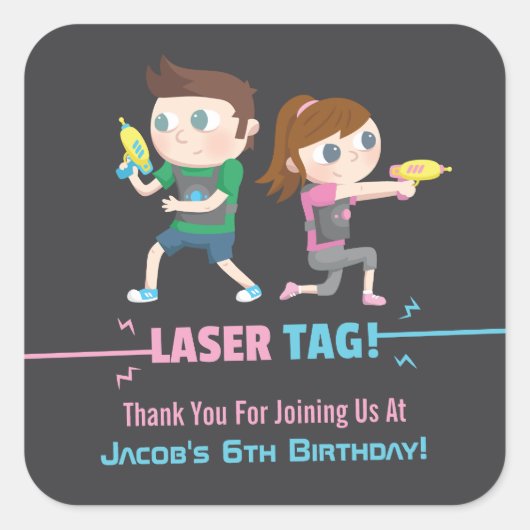 Laser Tag Spel Kinderen Bedankt Stickers (Voorkant)