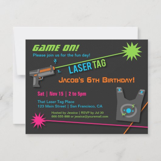 Laser Tag Verjaardagsfeestje Uitnodigingen Game On (Voorkant)
