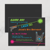 Laser Tag Verjaardagsfeestje Uitnodigingen Game On (Voorkant / Achterkant)