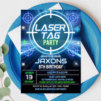 Laser Tag Verjaardagsuitnodiging Neon Laser Tag Kaart
