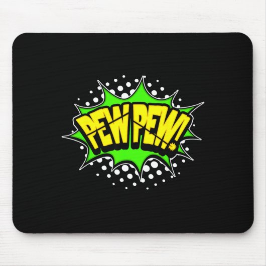 Laserblaster pew-pew! actiewoord stripboek muismat (Voorkant)