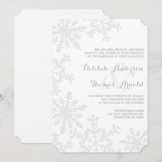 Lasergesneden Sneeuwvlokken Elegante Winter Bruilo Kaart (Voorkant / Achterkant)