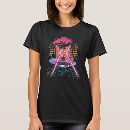 Laserkat Eyes Kitten UFO Retro 80s Katten T-shirt (Voorkant)