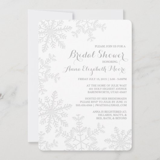 Laserknippen Zilveren Snowflakes Winter Vrijgezell Kaart (Voorkant)