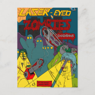 Laseroge Zombies met kettingzagen Briefkaart