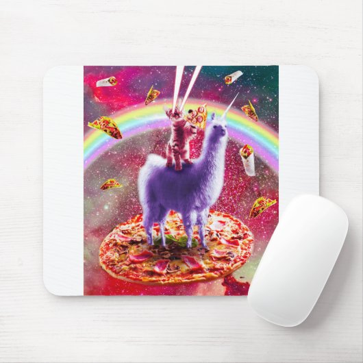Laserogen buitenste ruimte kat op llama muismat (Met muis)