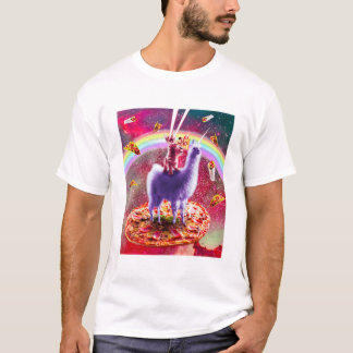 Laserogen buitenste ruimte kat op llama t-shirt
