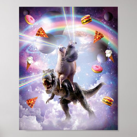 Laserogen Ruimtekaat op llama-dinosaur - regenboog Poster (Voorkant)