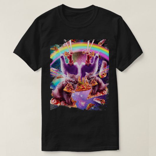 Laserpizza-kat op lama, lazer keukenkat in regen t-shirt (Design voorkant)