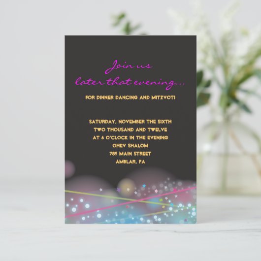 LASERS GLOW Bat Mitzvah Party Reception Card Kaart (Staand voorkant)