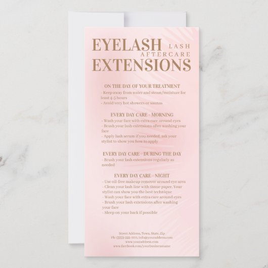 Lash Aftercare Beige roze Eyelash Schaduwgradiënt Bedankkaart (Voorkant)