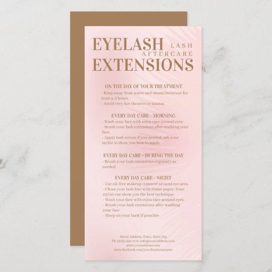 Lash Aftercare Beige roze Eyelash Schaduwgradiënt Bedankkaart (Voorkant / Achterkant)