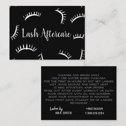 Lash Aftercare Card zwart-wit Visitekaartje (Voorkant / Achterkant)