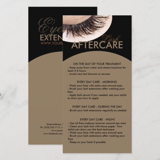 Lash Aftercare Curly Lashes Zwart & Bruin Bedankkaart (Voorkant / Achterkant)