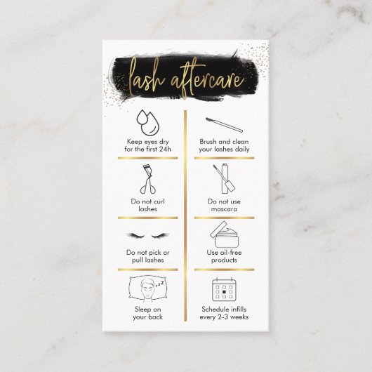 Lash Aftercare Guide - zwart & Gold Glitter Salon Visitekaartje (Voorkant)