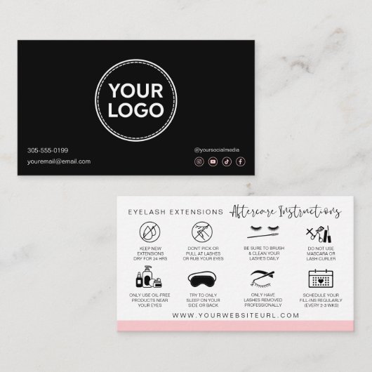 Lash Aftercare Instructies Voeg je Logo modern toe Visitekaartje (Voorkant / Achterkant)