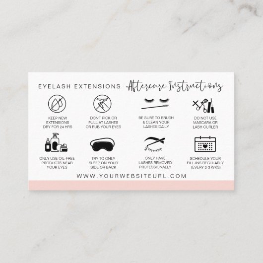 Lash Aftercare Instructies Voeg je Logo modern toe Visitekaartje (Achterkant)
